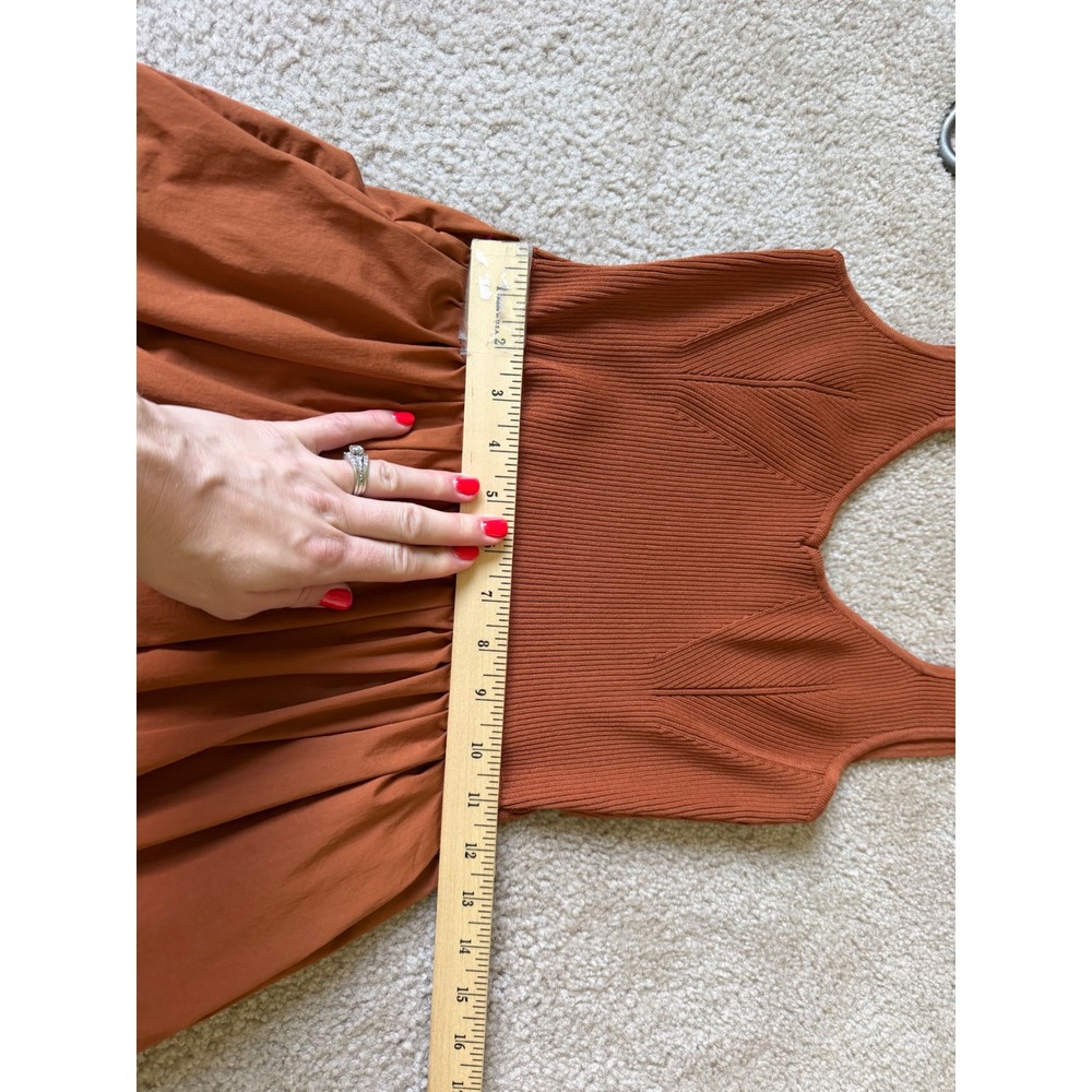 ASTR The Label Midi Dress Mixed Media Fit & Flare Sleeveless Poplin Brown Small - Picture 9 of 12